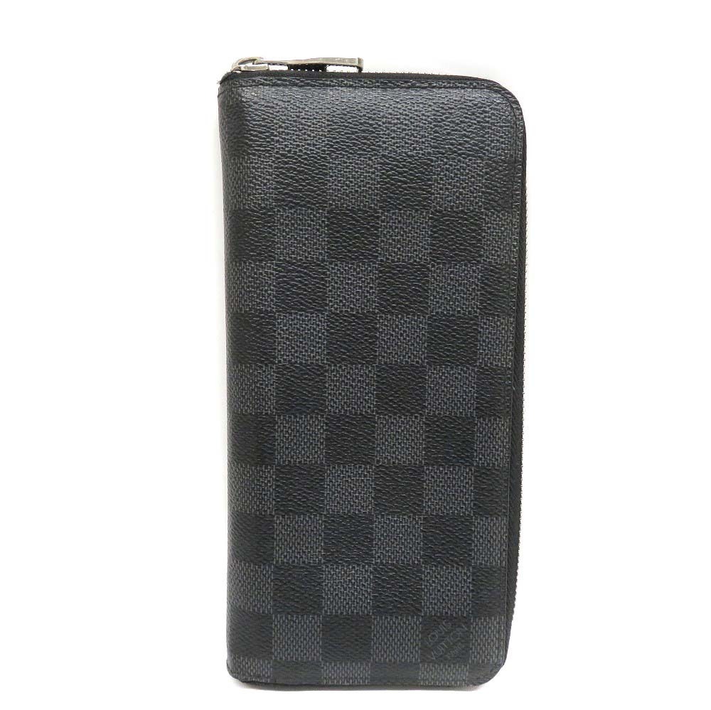 Louis Vuitton Zippy Wallet Vertical Damier Long Canvas Leather Graphite Black
